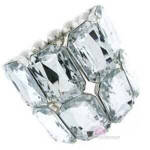 Wide Band Acrylic Silver Cuff Arm Chunky Crystal Design Giant Stretch Bracelet
